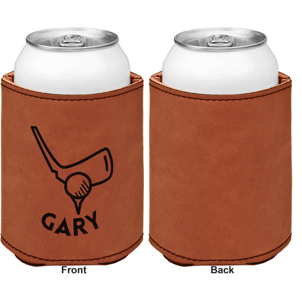 Golf Cognac Leatherette Can Sleeve - Single Sided Front and Back
