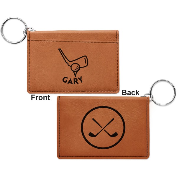 Golf Cognac Leatherette Keychain ID Holders - Front and Back Apvl