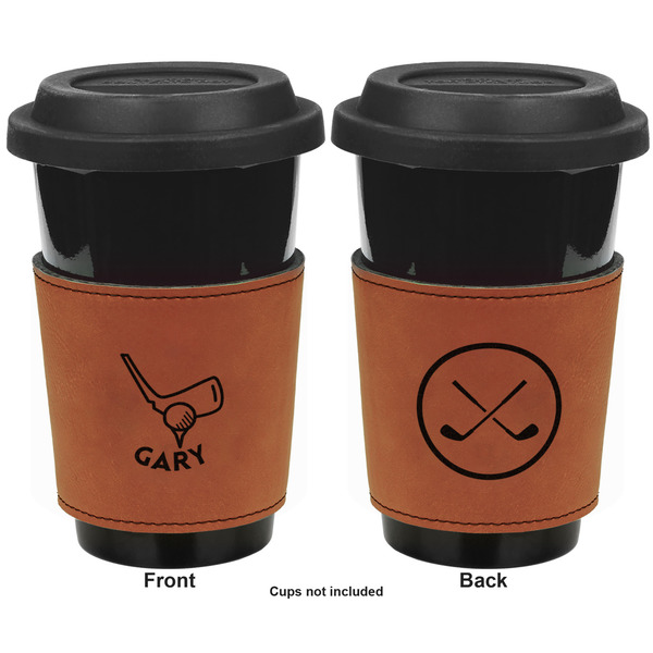 Golf Cognac Leatherette Mug Sleeve - Double Sided Apvl