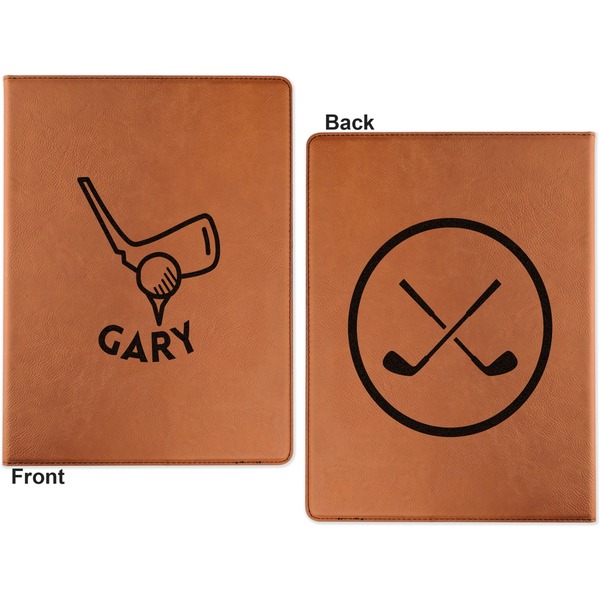 Golf Cognac Leatherette Portfolios with Notepad - Large - Double Sided - Apvl