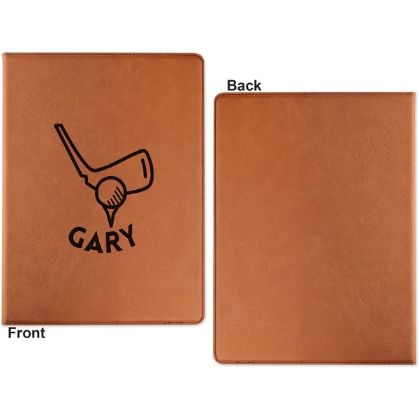 Golf Cognac Leatherette Portfolios with Notepad - Large - Single Sided - Apvl