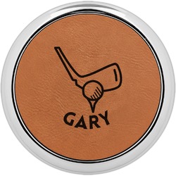 Golf Leatherette Round Coaster w/ Silver Edge - Single or Set (Personalized)