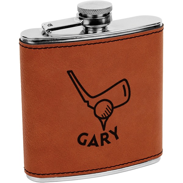 Custom Golf Leatherette Wrapped Stainless Steel Flask (Personalized)