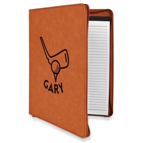 Custom Golf Leatherette Zipper Portfolio with Notepad - Single Sided (Personalized)
