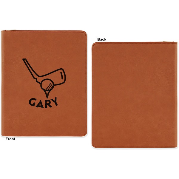 Golf Cognac Leatherette Zipper Portfolios with Notepad - Single Sided - Apvl