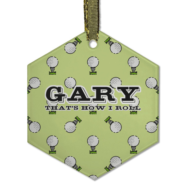 Custom Golf Flat Glass Ornament - Hexagon w/ Name or Text