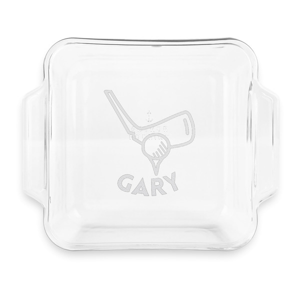 Custom Golf Glass Cake Dish with Truefit Lid - 8in x 8in (Personalized)