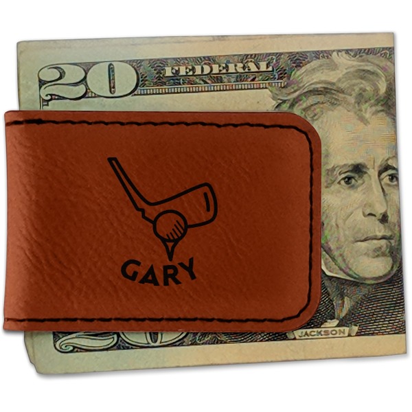 Custom Golf Leatherette Magnetic Money Clip - Single Sided (Personalized)