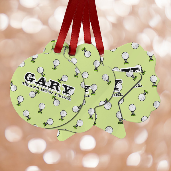 Custom Golf Metal Ornaments - Double Sided w/ Name or Text