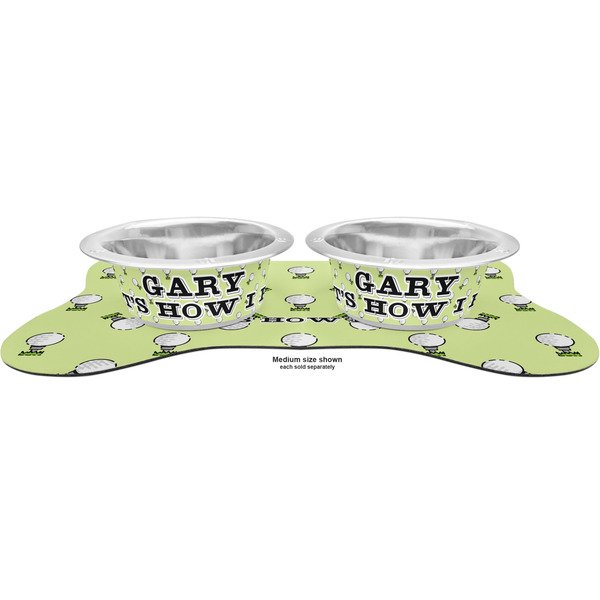 Golf Metal Pet Bowls - On Dog Bone Shaped Mat