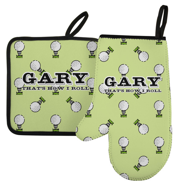 Custom Golf Left Oven Mitt & Pot Holder Set w/ Name or Text