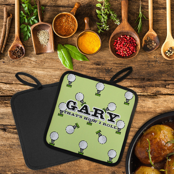 Golf Neoprene Pot Holder - Set of 2  LIFESTYLE (Flatlay)