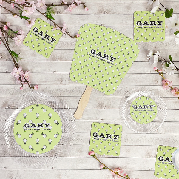 Golf Party Supplies Combination Image - All items - Plates, Coasters, Fans