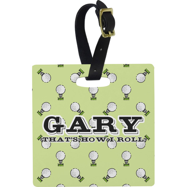 Custom Golf Plastic Luggage Tag - Square w/ Name or Text