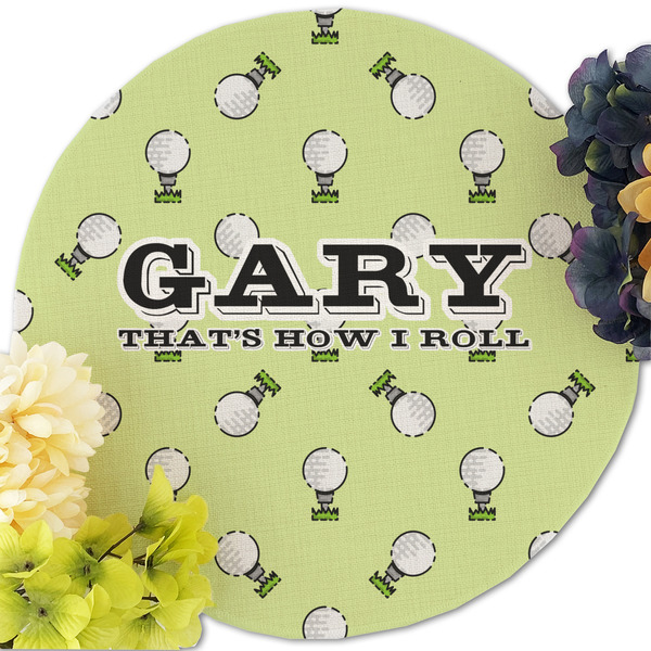 Golf Round Linen Placemats - Front (w flowers)