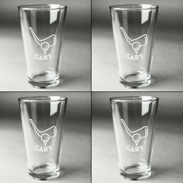 Golf Set of Four Engraved Beer Glasses - Individual View