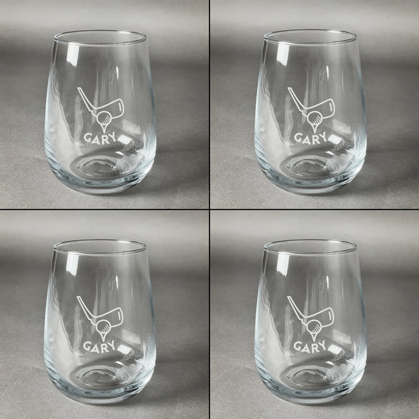 Golf Set of Four Personalized Stemless Wineglasses (Approval)