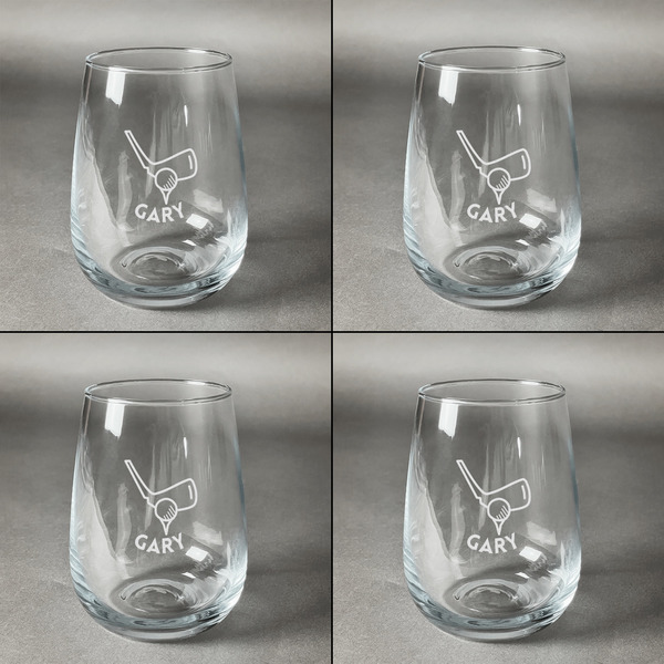 Golf Set of Four Personalized Stemless Wineglasses (Approval)