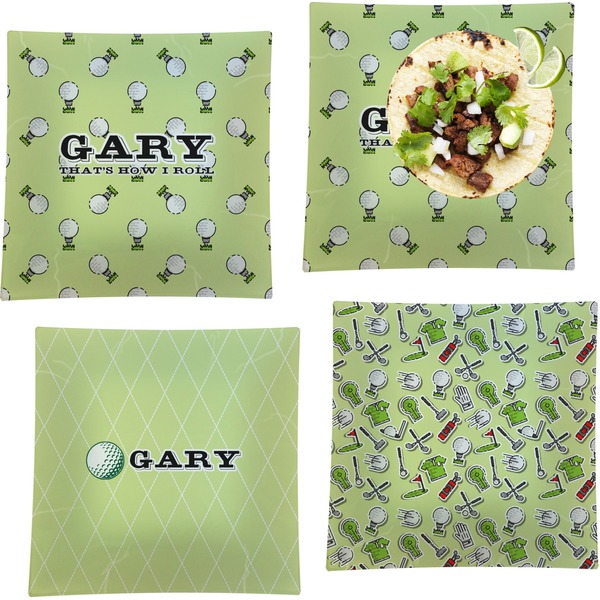 Custom Golf Set of 4 Glass Square Lunch / Dinner Plate 9.5" (Personalized)