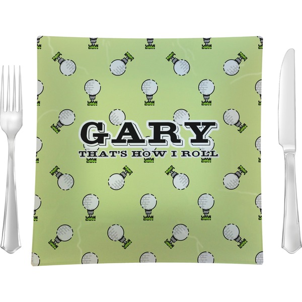 Custom Golf 9.5" Glass Square Lunch / Dinner Plate- Single or Set of 4 (Personalized)