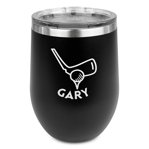 Custom Golf Stemless Stainless Steel Wine Tumbler - Black - Double Sided (Personalized)