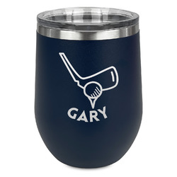 Golf Stemless Stainless Steel Wine Tumbler - Navy - Double Sided (Personalized)