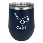 Golf Stemless Stainless Steel Wine Tumbler - Navy - Single Sided (Personalized)