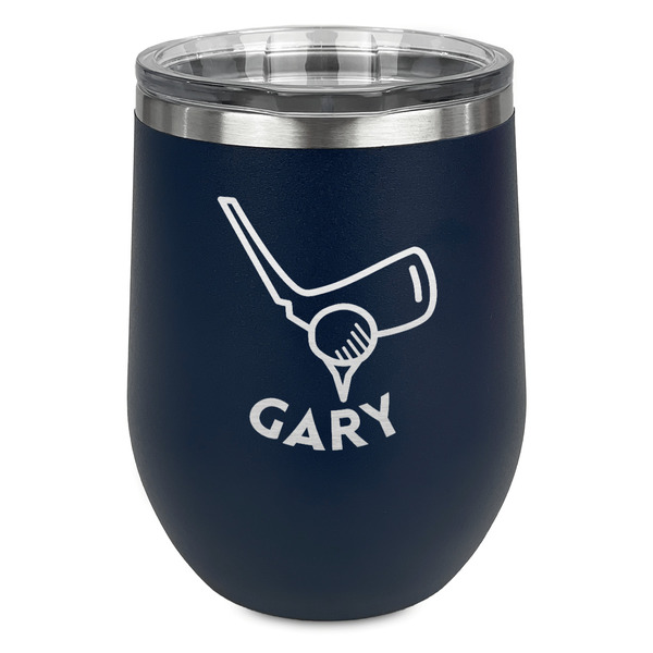 Custom Golf Stemless Stainless Steel Wine Tumbler - Navy - Single Sided (Personalized)