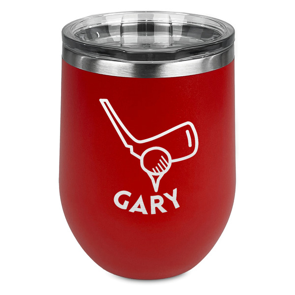 Custom Golf Stemless Stainless Steel Wine Tumbler - Red - Double Sided (Personalized)