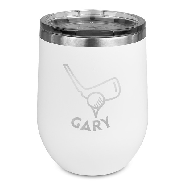 Custom Golf Stemless Stainless Steel Wine Tumbler - White - Double Sided (Personalized)