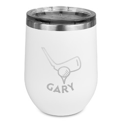 Golf Stemless Stainless Steel Wine Tumbler - White - Single Sided (Personalized)
