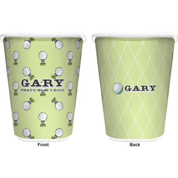 Golf Trash Can White - Front and Back - Apvl