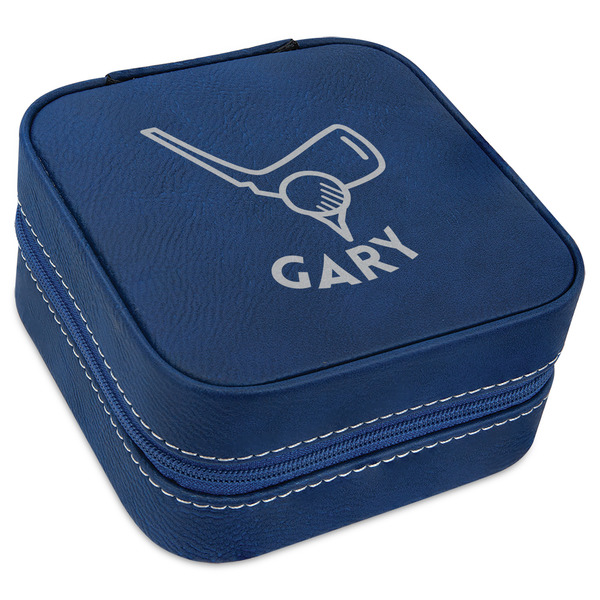 Custom Golf Travel Jewelry Box - Navy Blue Leather (Personalized)