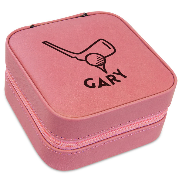 Custom Golf Travel Jewelry Boxes - Pink Leather (Personalized)
