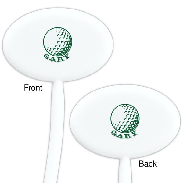 Golf White Plastic 7" Stir Stick - Double Sided - Oval - Front & Back