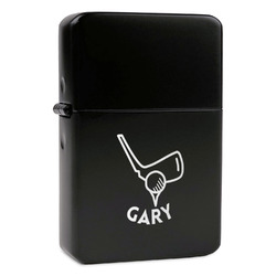 Golf Windproof Lighter - Black - Single Sided & Lid Engraved (Personalized)