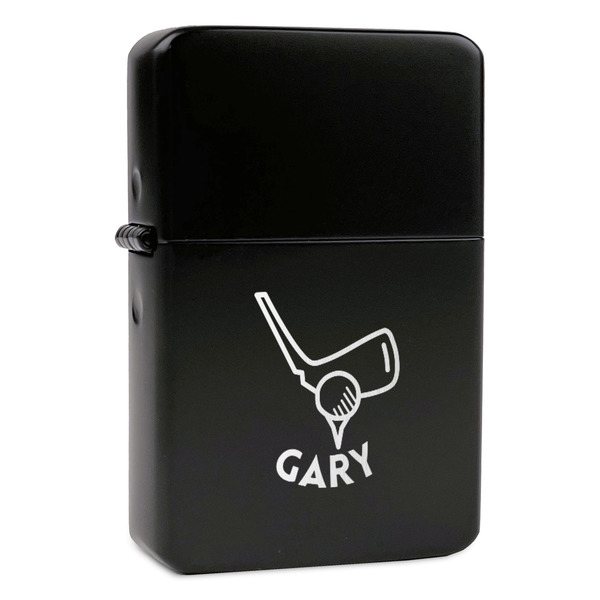 Custom Golf Windproof Lighter - Black - Double Sided & Lid Engraved (Personalized)