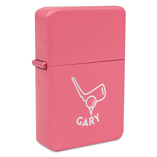 Custom Golf Windproof Lighter - Pink - Single Sided & Lid Engraved (Personalized)