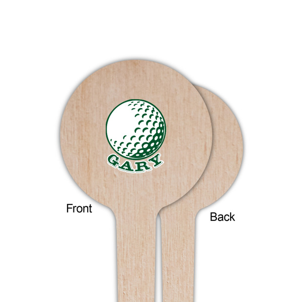 Golf Wooden 4" Food Pick - Round - Single Sided - Front & Back