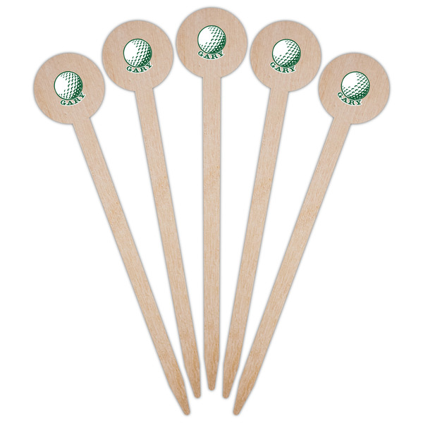 Golf Wooden 6" Food Pick - Round - Fan View