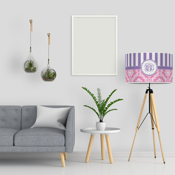 Pink & Purple Damask 12" Drum Lampshade - LIFESTYLE
