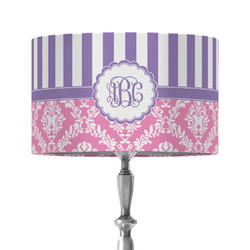Pink & Purple Damask 12" Drum Lamp Shade - Fabric (Personalized)