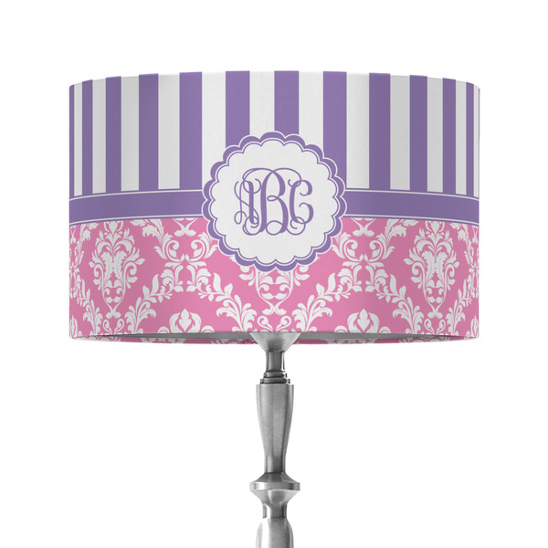 Custom Pink & Purple Damask 12" Drum Lamp Shade - Fabric (Personalized)