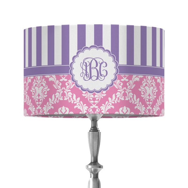 Pink & Purple Damask 12" Drum Lampshade - ON STAND (Fabric)