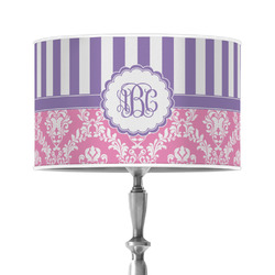 Pink & Purple Damask 12" Drum Lamp Shade - Poly-film (Personalized)