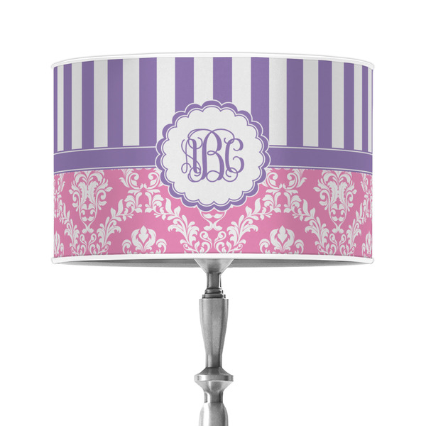 Custom Pink & Purple Damask 12" Drum Lamp Shade - Poly-film (Personalized)