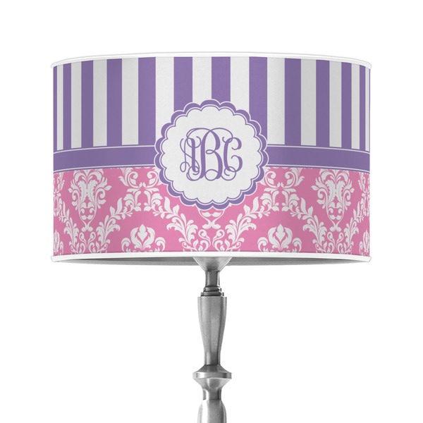Custom Pink & Purple Damask 12" Drum Lamp Shade - Poly-film (Personalized)