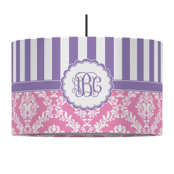 Pink & Purple Damask 12" Drum Lampshade - PENDANT (Fabric)