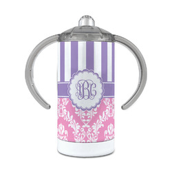 Pink & Purple Damask 12 oz Stainless Steel Sippy Cup (Personalized)