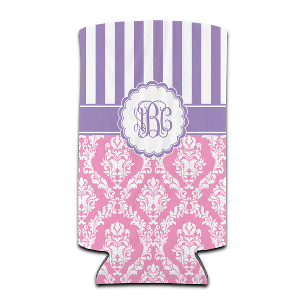 Custom Pink & Purple Damask Can Cooler (tall 12 oz) (Personalized)